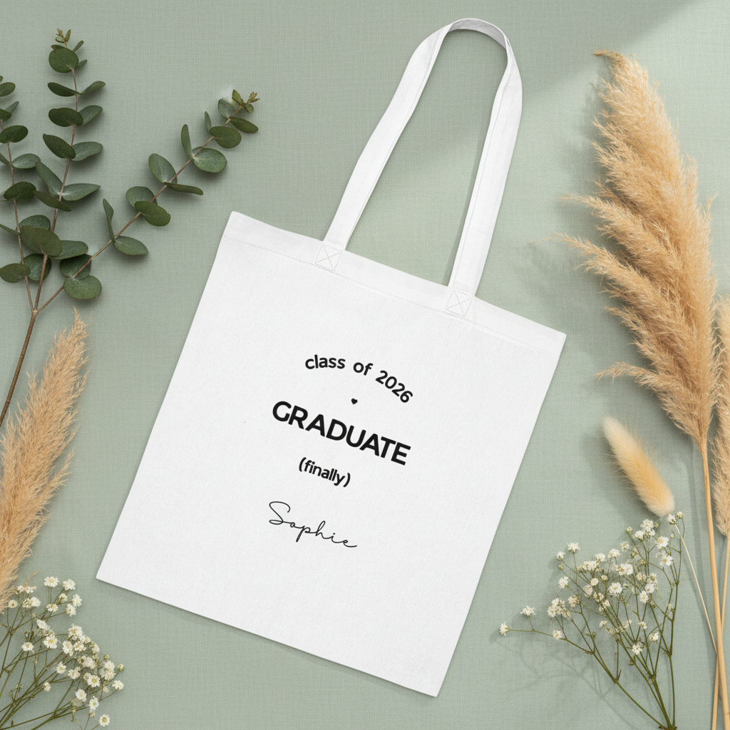 Graduation Tote — Sophie, Nature Flat Lay