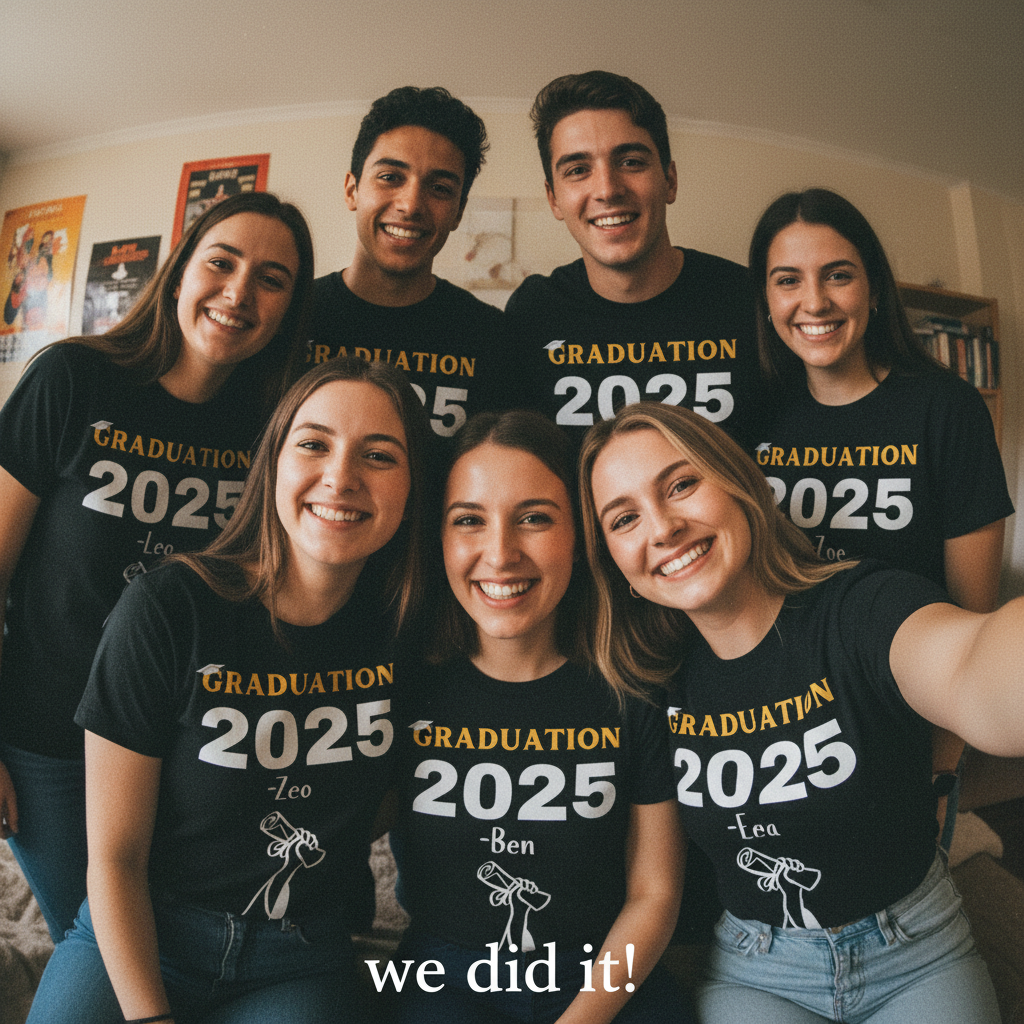 Grainy group selfie 'we did it!'