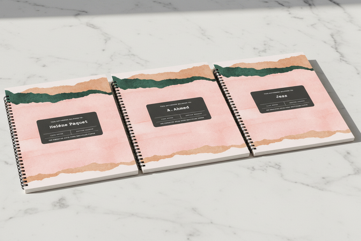Grainy marble row with five notebooks