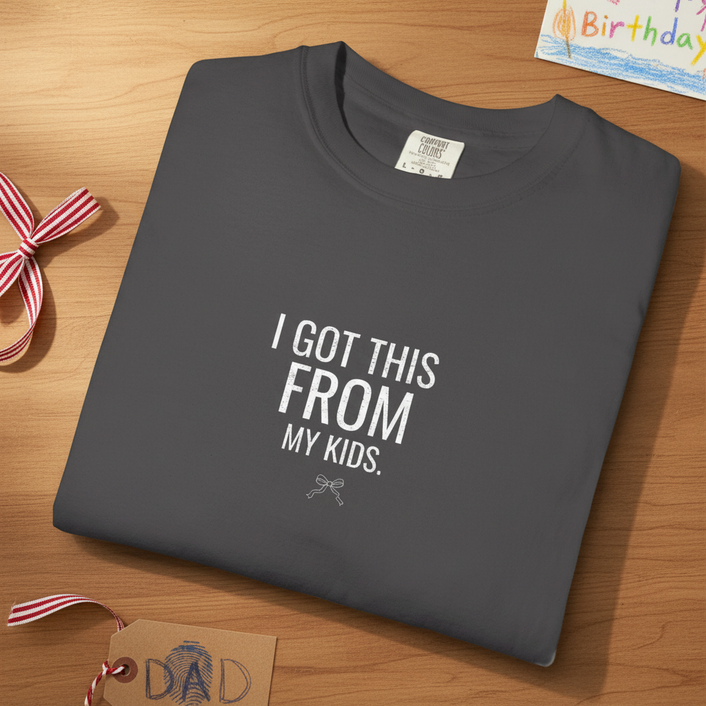 Charcoal crew-neck T-shirt with "I GOT THIS FROM MY KIDS" front print