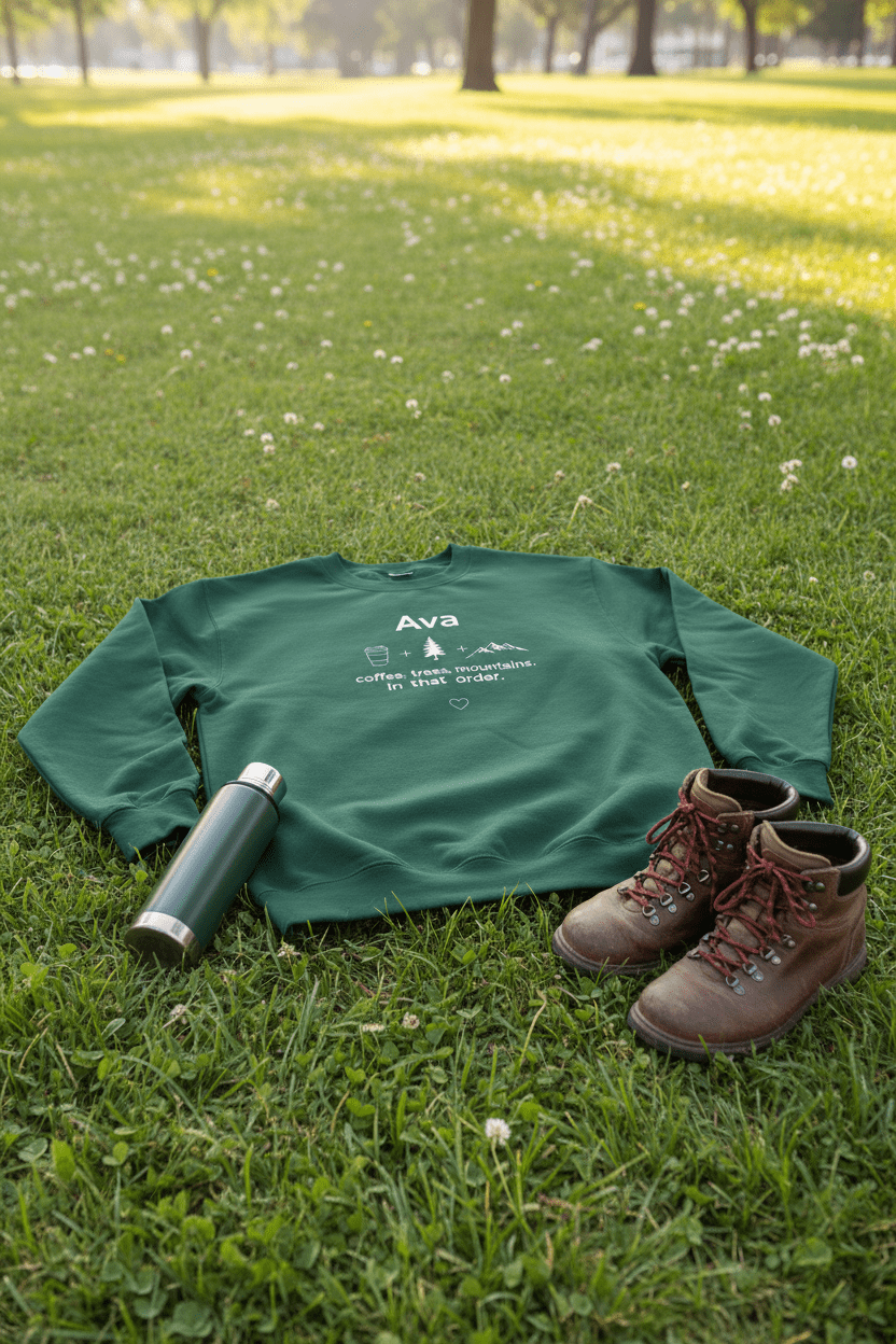 Personalized crewneck sweatshirt, bottle green, 'Ava' front print