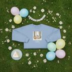 Light blue woodland birthday animals sweatshirt with front foxes-in-trees graphic