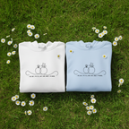 White unisex hoodie with hood and front line-art wedding rings graphic