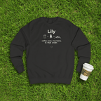 Personalized crewneck sweatshirt, jet black, 'Lily' front print