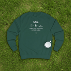 Personalized crewneck sweatshirt, bottle green, 'Mia' front print