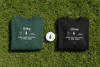 Personalized crewneck sweatshirts, dark green 'Ruby' and jet black 'Chloe'