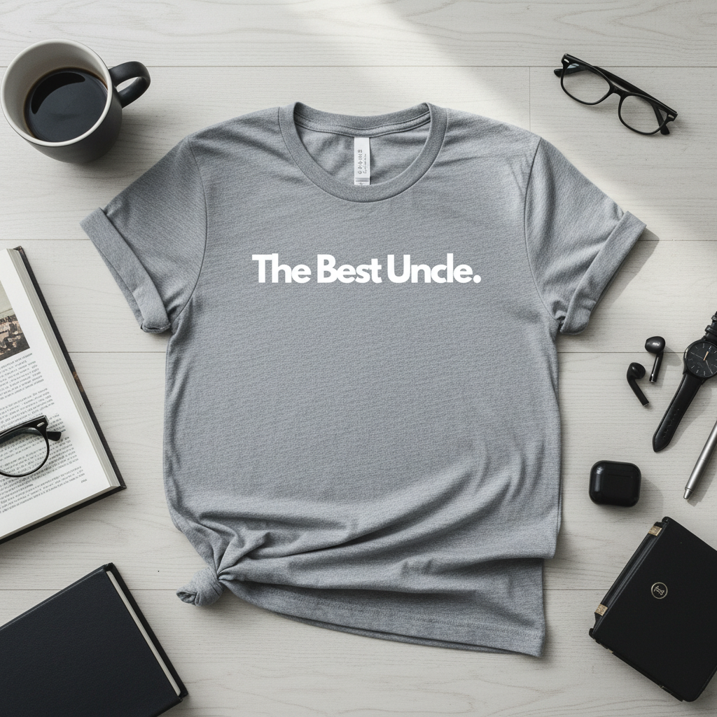 Gray unisex T-shirt with front text “The Best Uncle.”