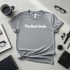 Gray unisex T-shirt with front text “The Best Uncle.”