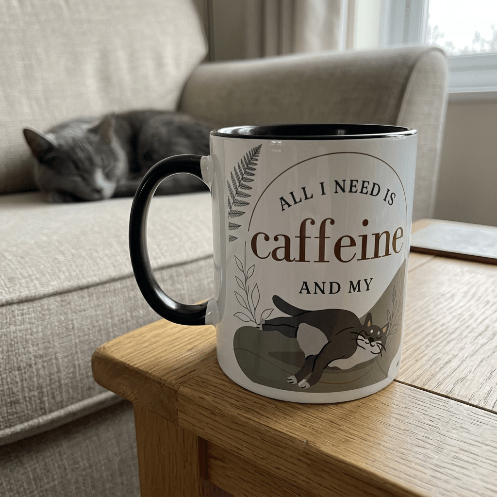Personalised Cat Photo Mug – All I Need Is Caffeine and My Cat - #AlleyCrafters