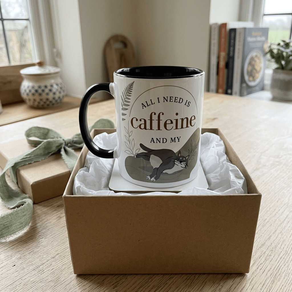 Personalised Cat Photo Mug – All I Need Is Caffeine and My Cat - #AlleyCrafters