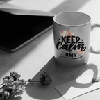 Gray mug with “Keep Calm” floral design and name “Amy”