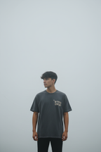 Dark gray crew-neck short-sleeve T-shirt with 'Birthday Energy' chest graphic