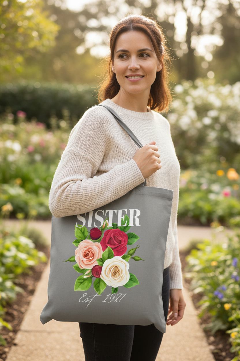 Grey sister tote outdoor shot