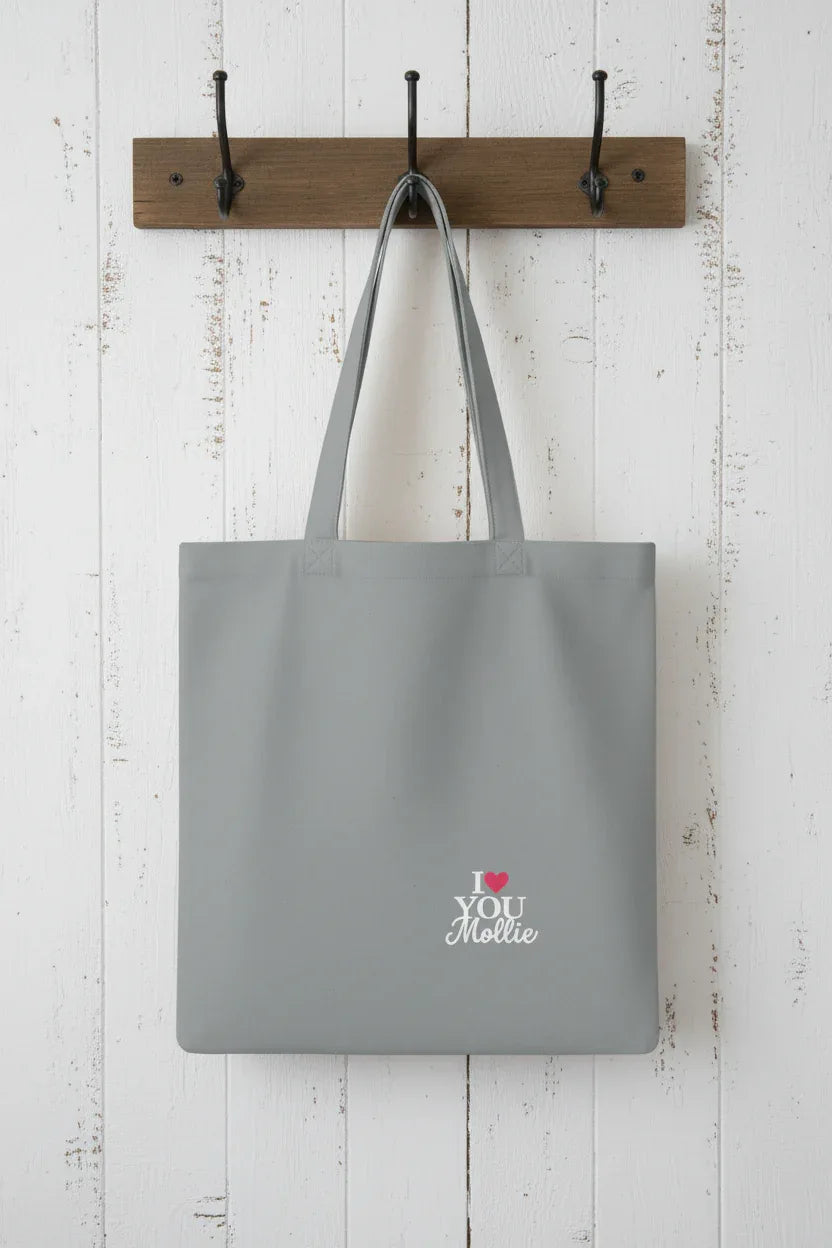 Personalised 'I Love You' Tote Bag | Custom Name Cotton Gift Tote - Alley Crafters