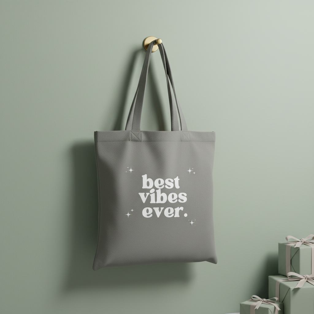 Grey vibes tote on hook