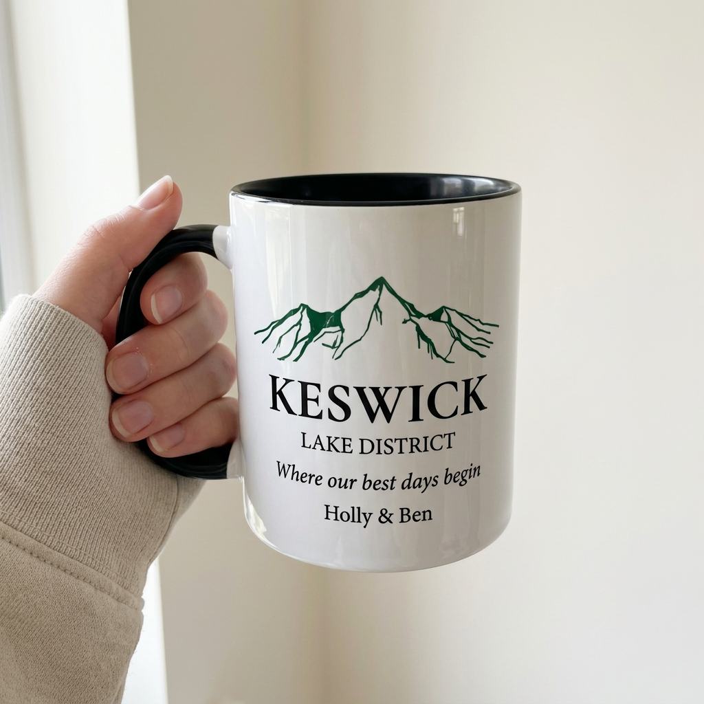 Handheld Keswick mug with Where our best days begin and Holly & Ben