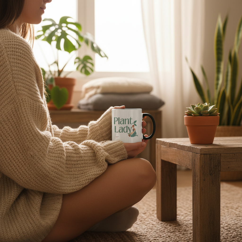 Hands cradling mug in oversized sweater