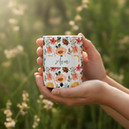 Hands holding Ava mug with nature background