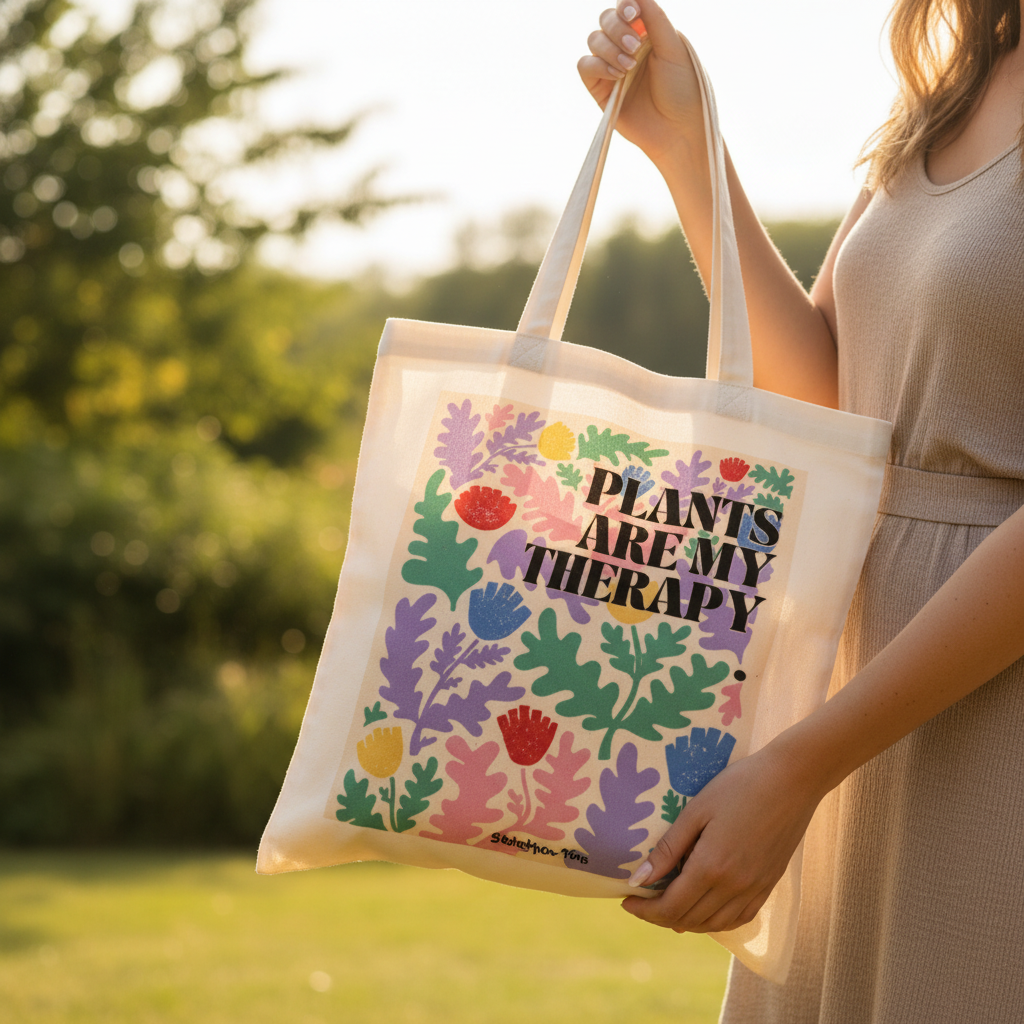 Hands holding tote close up