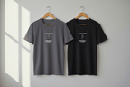 Gray and black crew-neck T-shirts with “Slow Progress” plant text graphic