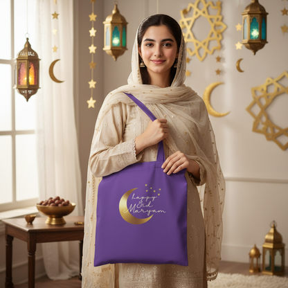 Happy Eid Maryam Purple Tote - Pakistani Girl Exact Design