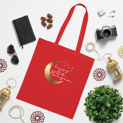 Happy Eid Mubarak Red Tote with Eid Elements & Nature