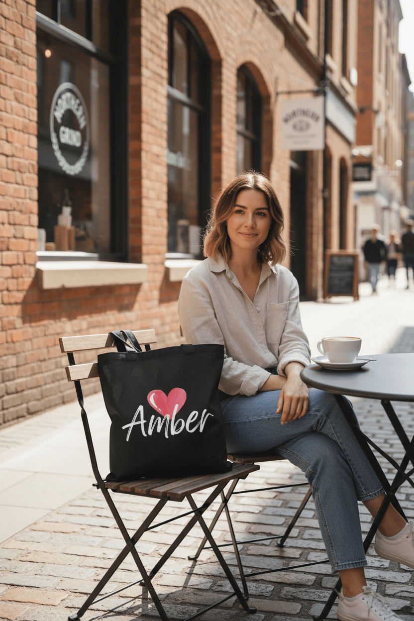Personalised Heart Tote Bag | Custom Name Cotton Tote | Gift for Her UK - AlleyCrafters