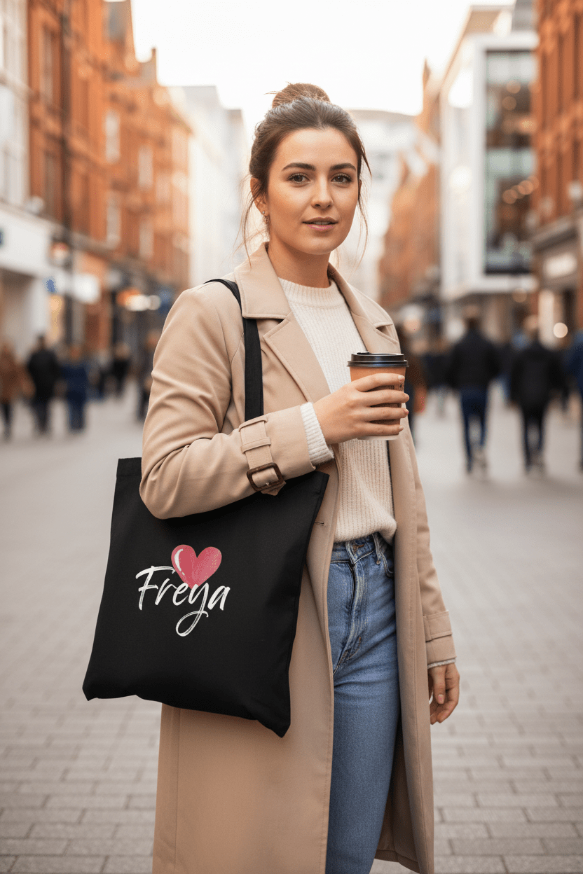 Personalised Heart Tote Bag | Custom Name Cotton Tote | Gift for Her UK - AlleyCrafters