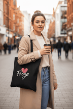 Personalised Heart Tote Bag | Custom Name Cotton Tote | Gift for Her UK - AlleyCrafters