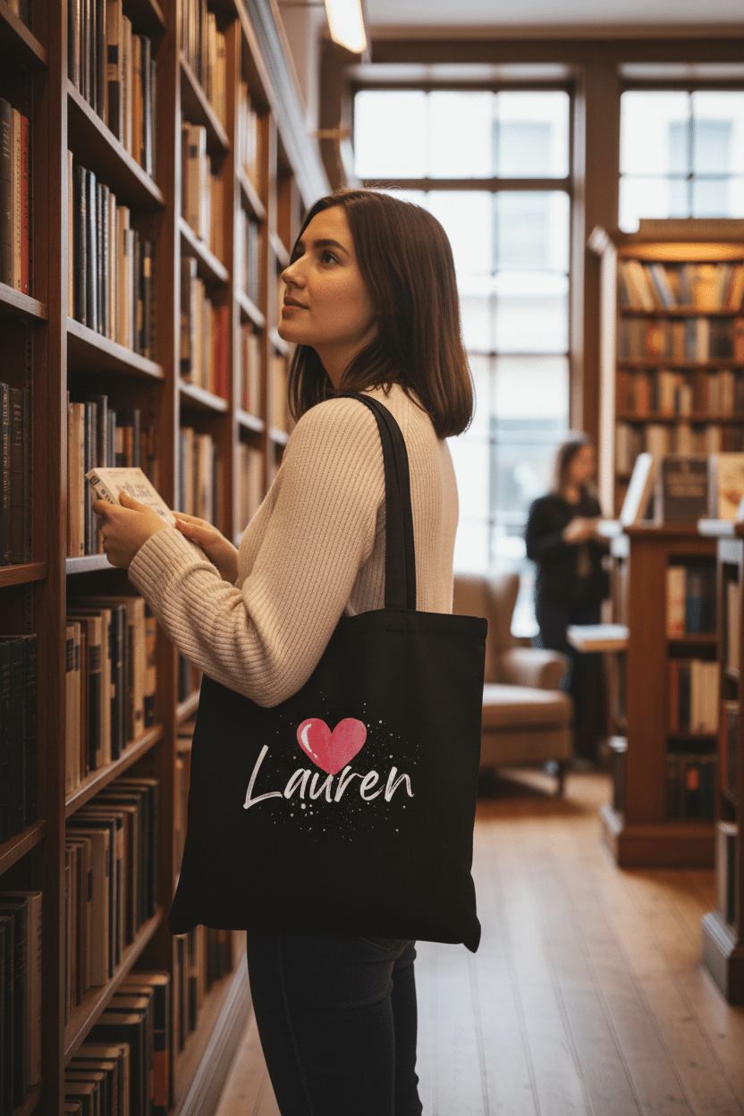 Personalised Heart Tote Bag | Custom Name Cotton Tote | Gift for Her UK - AlleyCrafters