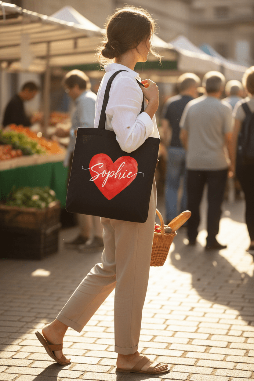 Personalised Heart Tote Bag | Custom Name Cotton Tote | Gift for Her UK - AlleyCrafters