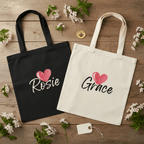 Personalised Heart Tote Bag | Custom Name Cotton Tote | Gift for Her UK - AlleyCrafters