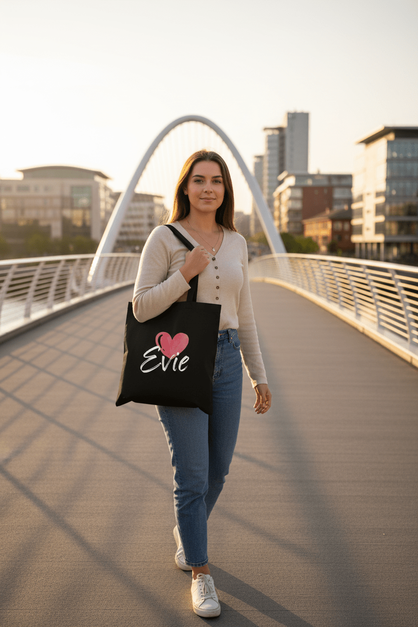 Personalised Heart Tote Bag | Custom Name Cotton Tote | Gift for Her UK - AlleyCrafters