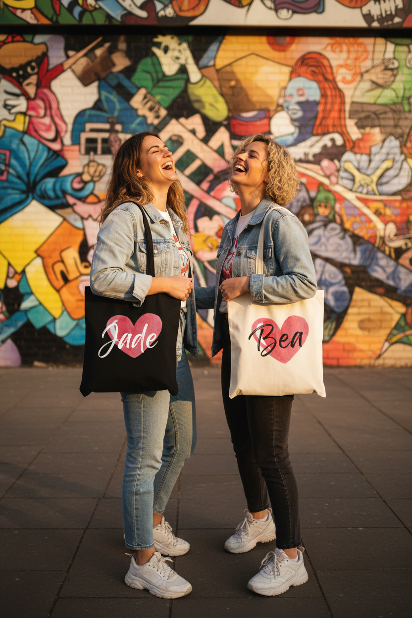 Personalised Heart Tote Bag | Custom Name Cotton Tote | Gift for Her UK - AlleyCrafters
