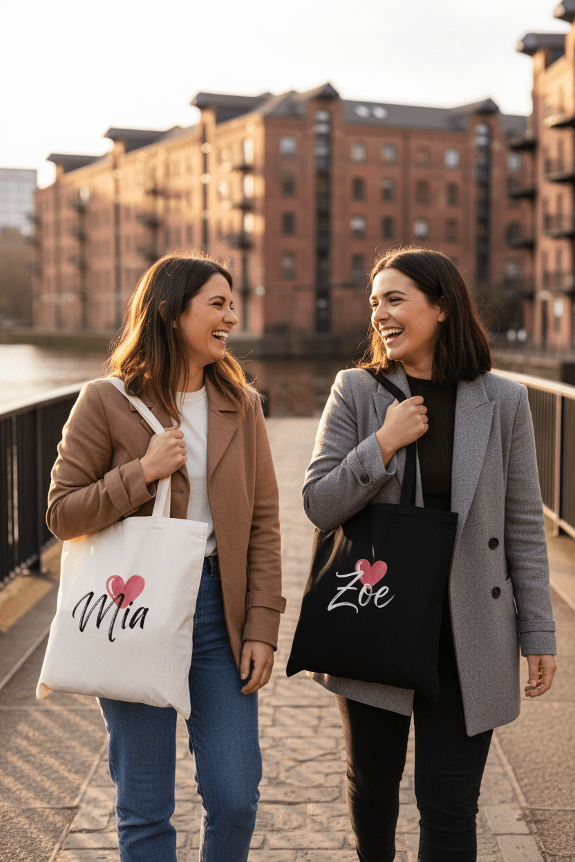 Personalised Heart Tote Bag | Custom Name Cotton Tote | Gift for Her UK - AlleyCrafters