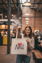 Personalised Heart Tote Bag | Custom Name Cotton Tote | Gift for Her UK - AlleyCrafters