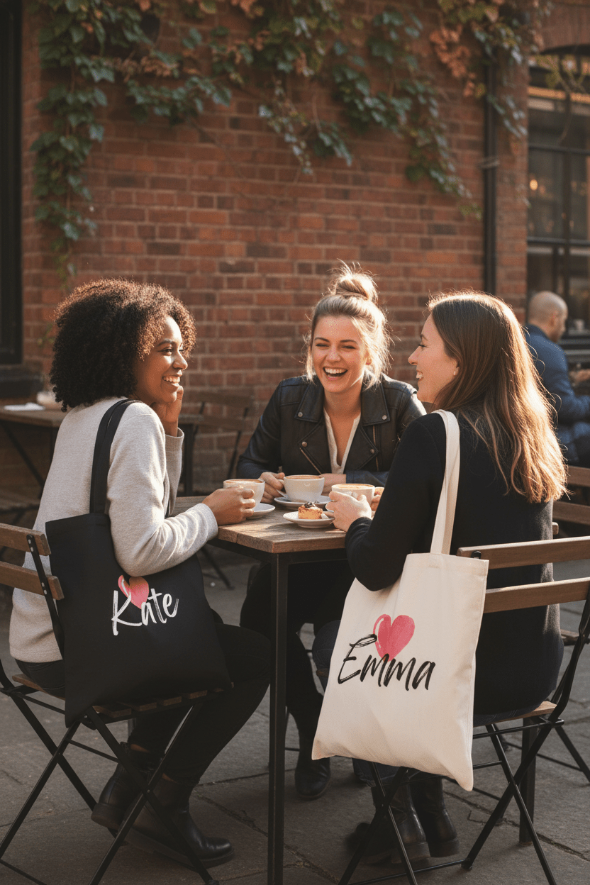 Personalised Heart Tote Bag | Custom Name Cotton Tote | Gift for Her UK - AlleyCrafters