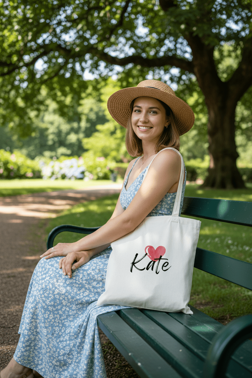 Personalised Heart Tote Bag | Custom Name Cotton Tote | Gift for Her UK - AlleyCrafters