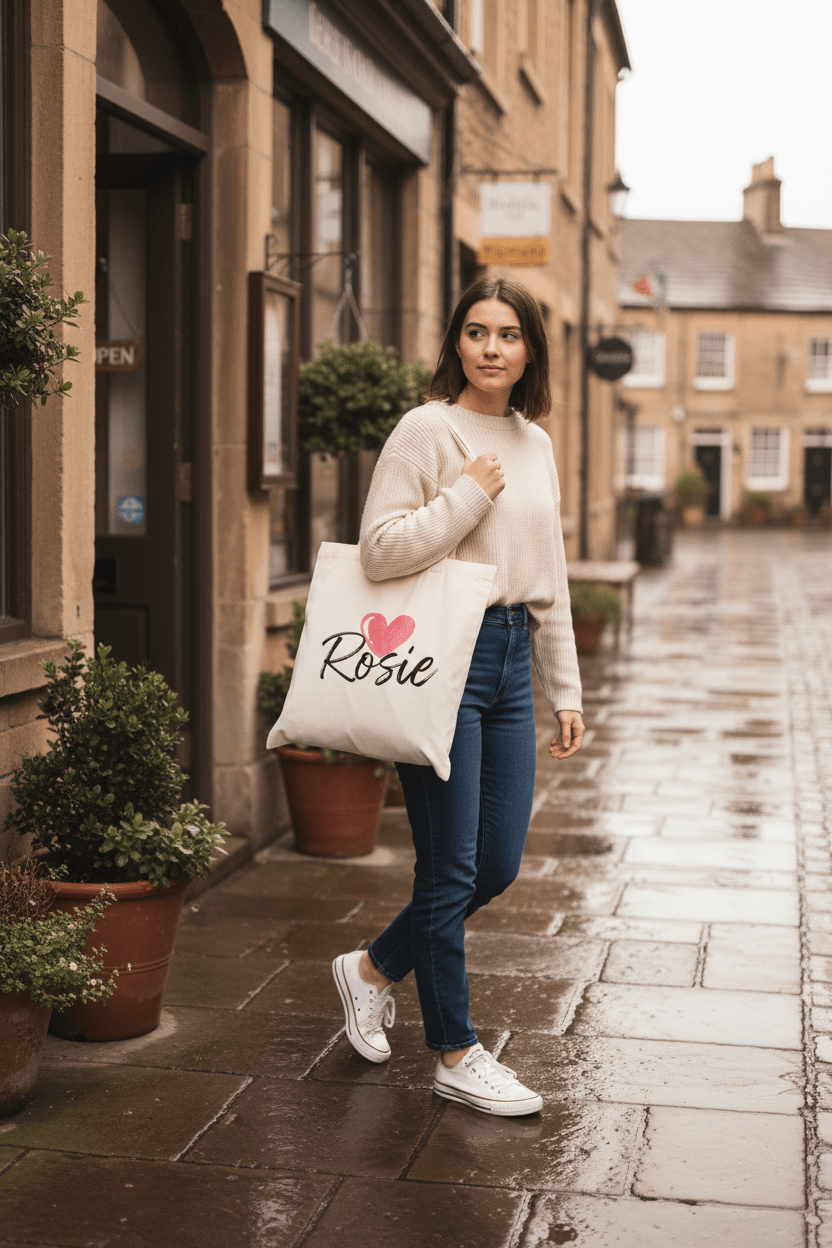 Personalised Heart Tote Bag | Custom Name Cotton Tote | Gift for Her UK - AlleyCrafters