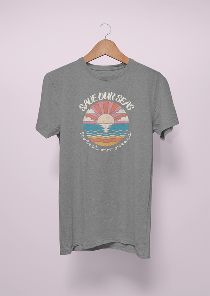 Save Our Seas T-Shirt | Retro Sunset Ocean Conservation Tee UK