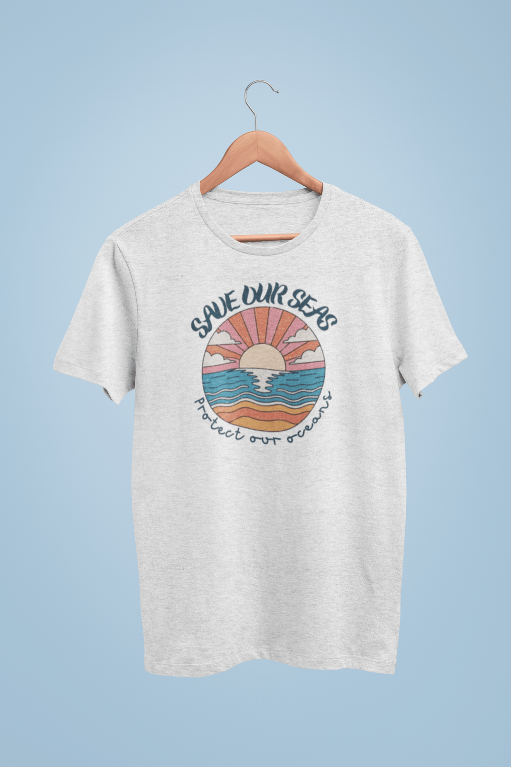 Save Our Seas T-Shirt | Retro Sunset Ocean Conservation Tee UK - AlleyCrafters