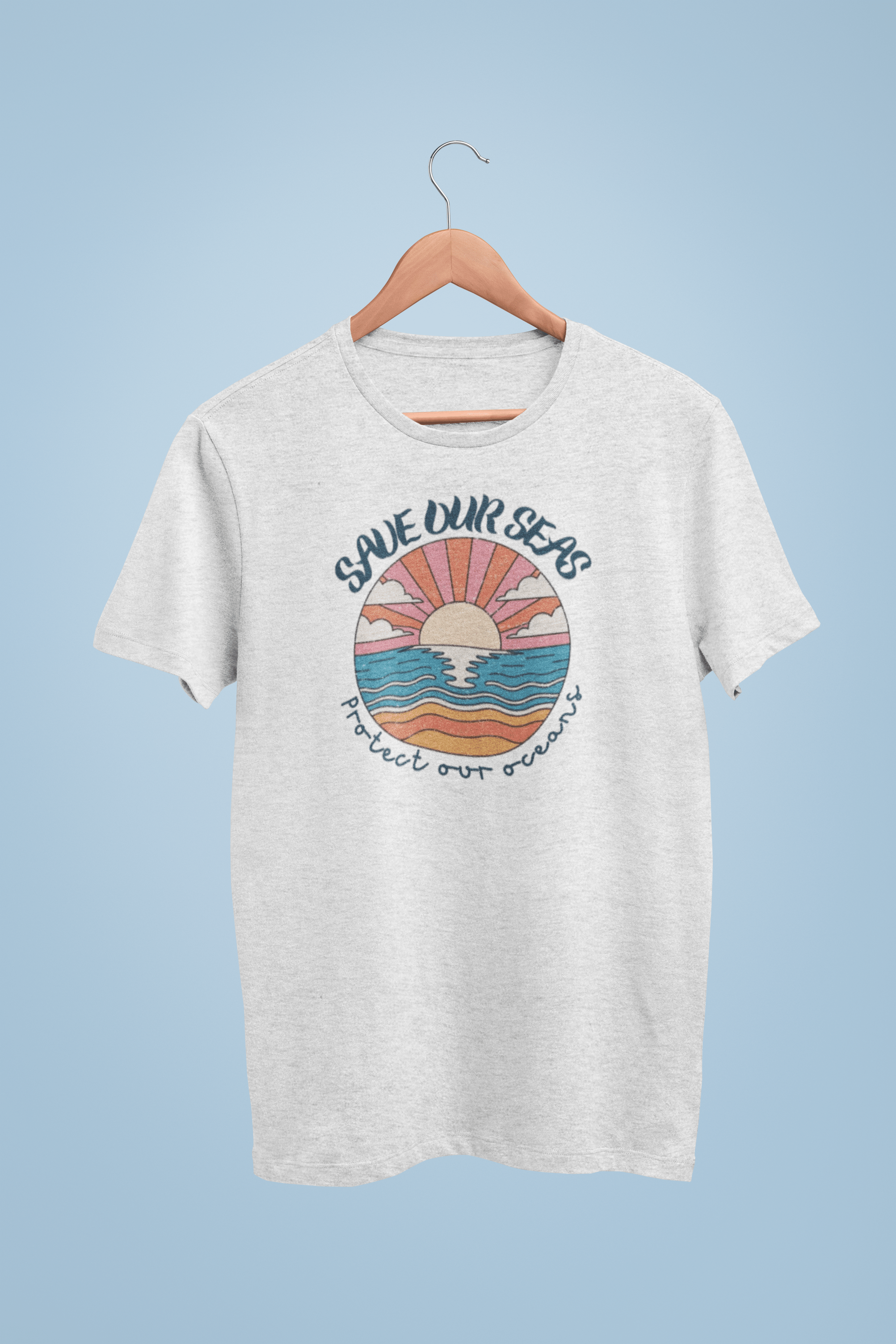 Save Our Seas T-Shirt | Retro Sunset Ocean Conservation Tee UK - AlleyCrafters