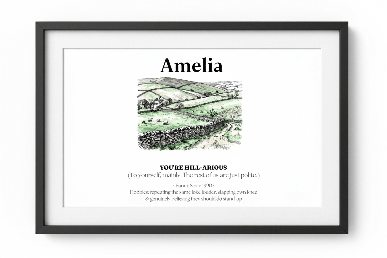 Personalised Framed Canvas Print — Funny Hill-Arrious Poem Art - AlleyCrafters