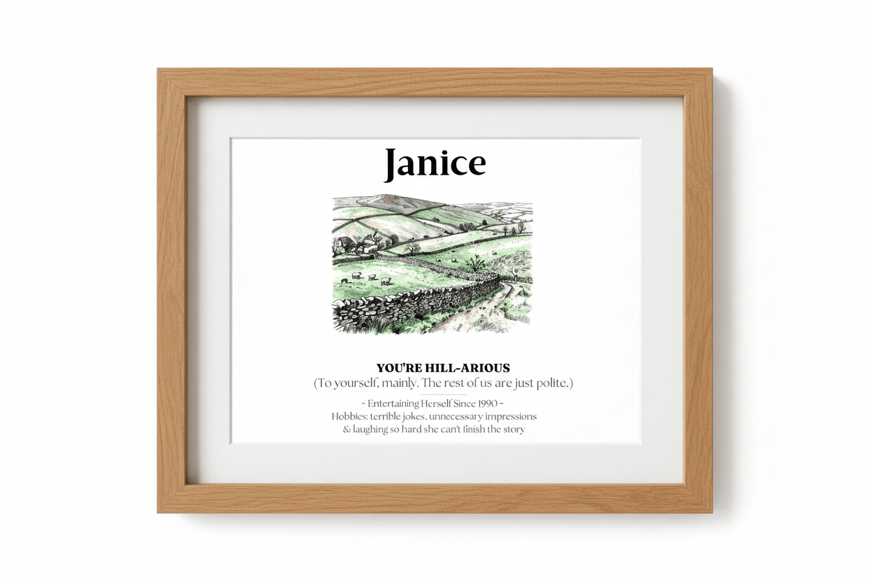 Personalised Framed Canvas Print — Funny Hill-Arrious Poem Art - AlleyCrafters
