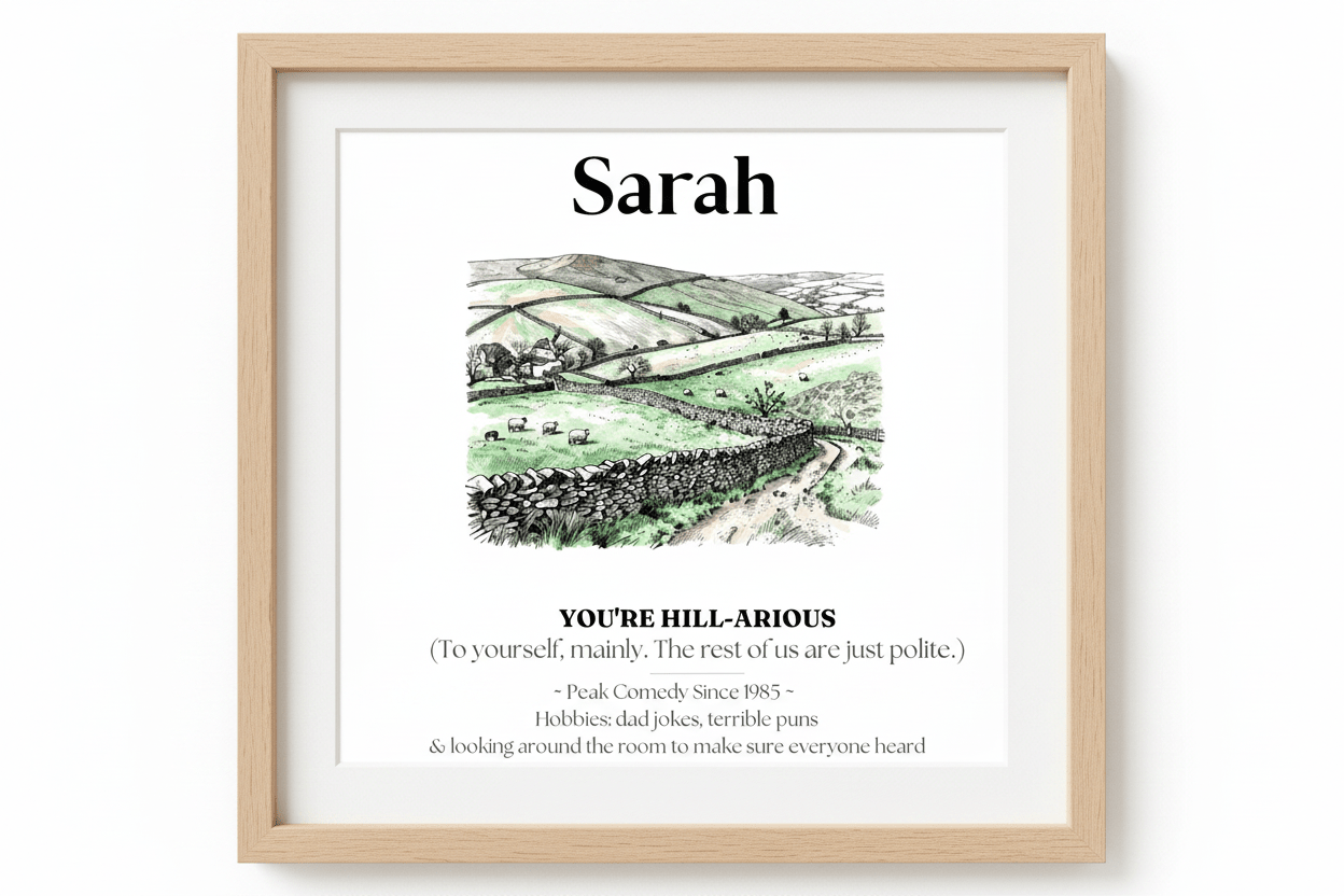 Personalised Framed Canvas Print — Funny Hill-Arrious Poem Art - AlleyCrafters