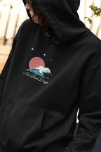Black hooded sweatshirt with front pocket and No Bad Days text with floral art