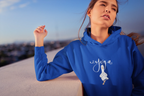 Blue yoga duck pose hoodie with hood and front pocket