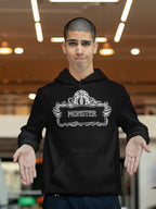 Black Monster Hooded Sweatshirt worn with white monster logo on chest