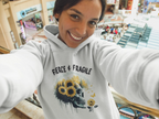 Light gray hooded sweatshirt with sunflower skull graphic and Fierce & Fragile text