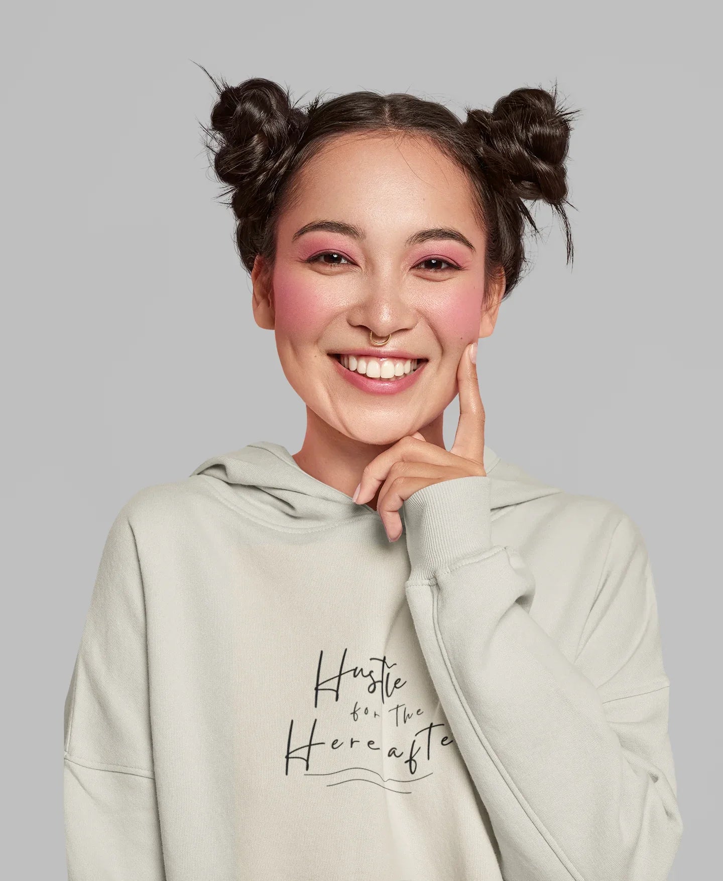Light sand hooded sweatshirt with chest script logo